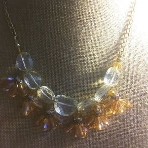Clear And Light Amber Colored Beads Vintage Classy Gold Tone Chain Necklace